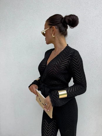 Sweterek wiązany jodełka BALI – czarny