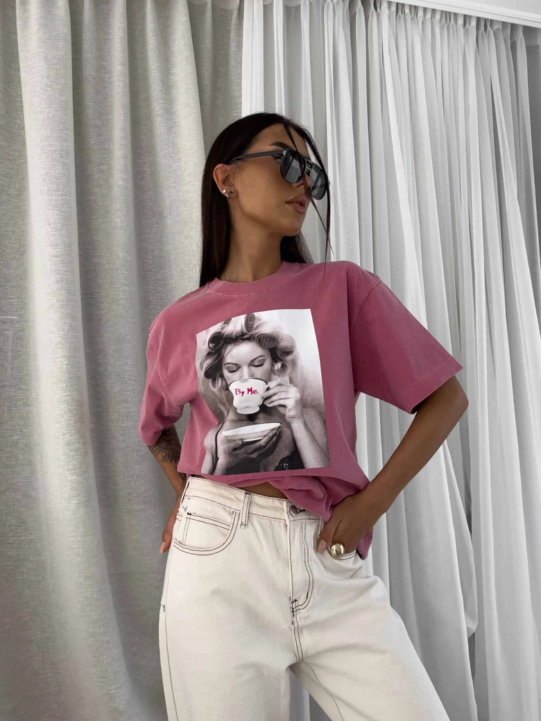 Dekatyzowany t-shirt ROLLER - brudny róż