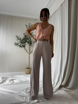 Spodnie SIMPLE wiskoza - szaro-beż