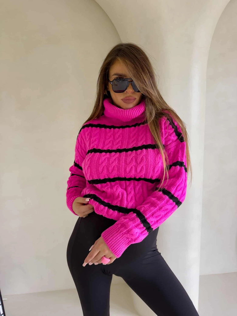 Sweter golf INKO pasy - mocny róż