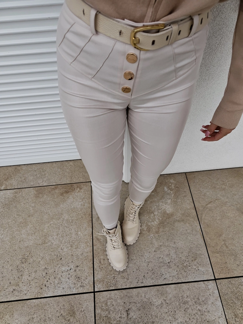 Spodnie woskowane KARL - ivory T17739