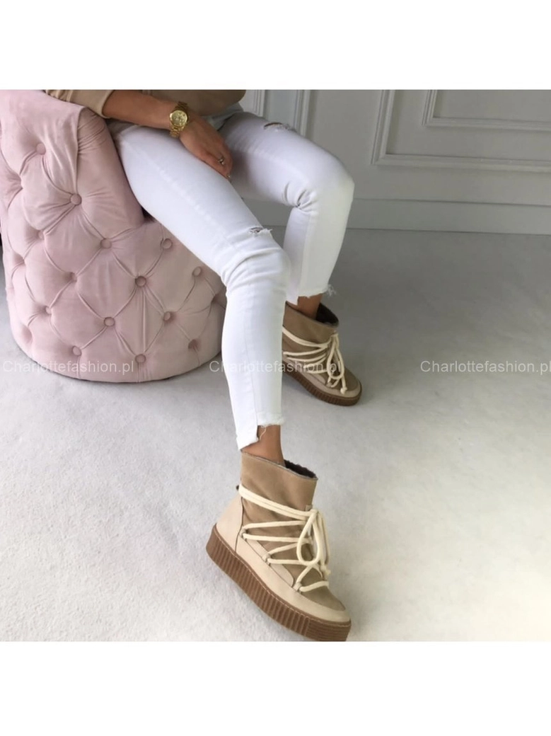 Śniegowce beżowe z wiązaniem I404