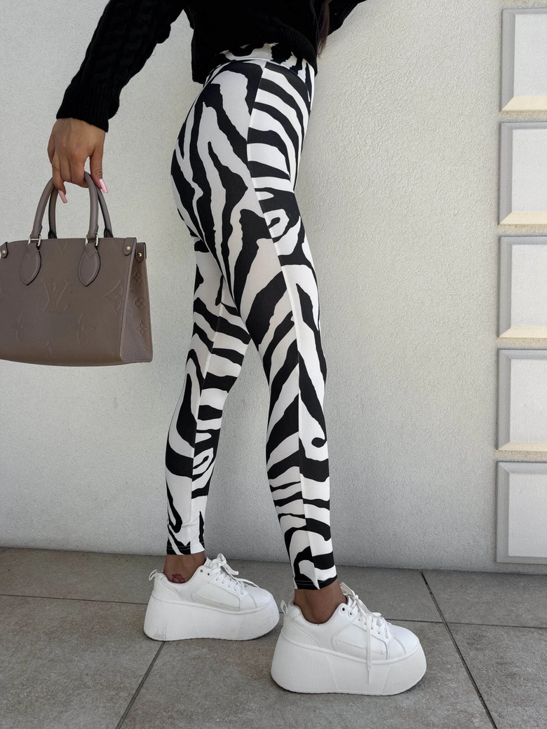 Legginsy GYM print zebra – biało-czarna