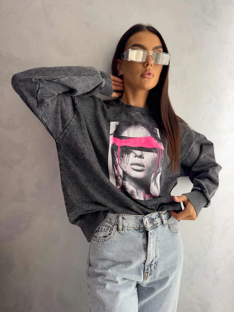 Dekatyzowana bluza LOCK - czarna