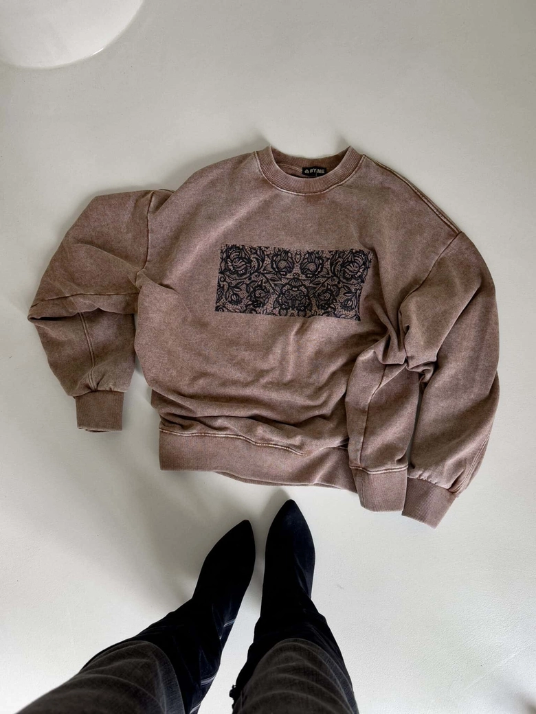 Dekatyzowana bluza KORONKA - ciemny beż