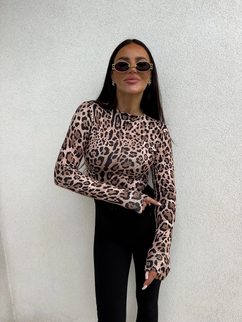 Bluzka SKIN print pantera – czekoladowo-czarna