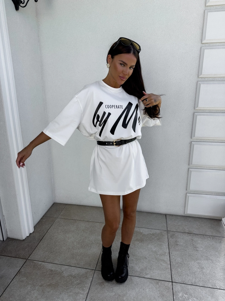 Tuniko sukienka t-shirt COLA - ecru