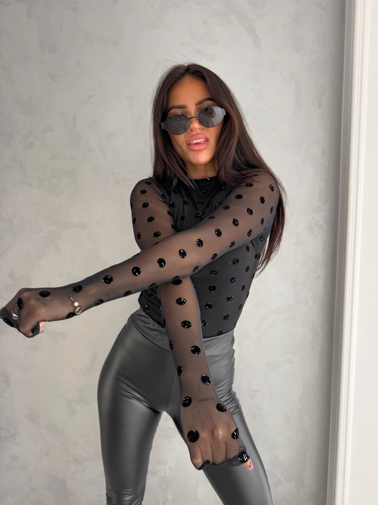 Bluzka SABRINA kropeczki lurex - czarna C18659