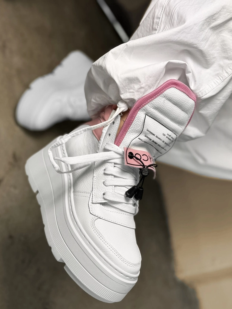 Sneakersy skórzane biało różowe Cludi I614