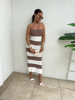 Sukienka SPAIN pasy - beż-ecru