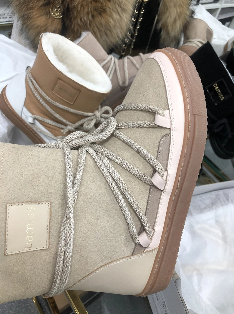 Buty emu śniegowce skórzane zamszowe z ozdobnym wiązaniem camel I514