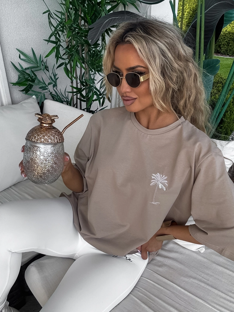 T-shirt PALMS – ciemny beż
