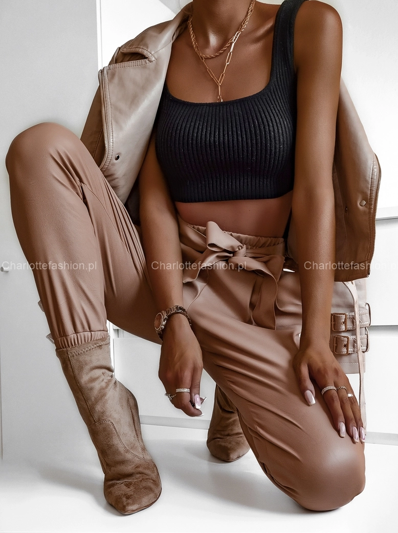 Botki na szpilce a'la skarpeta cappuccino I343