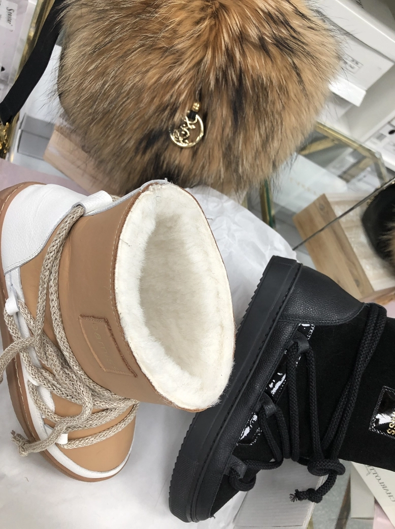 Buty emu śniegowce skórzane zamszowe z ozdobnym wiązaniem camel I514