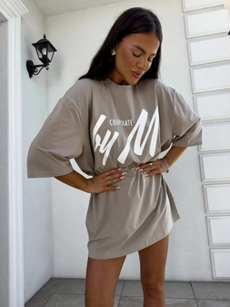 Tuniko sukienka t-shirt COLA -  beż