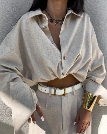 Koszula OVER SPRING natural – szaro-beż