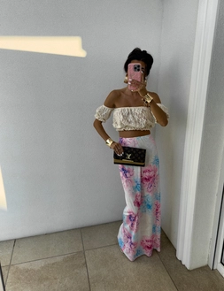 Bluzka Hiszpanka CARLITA kwiatuszki - beżowe