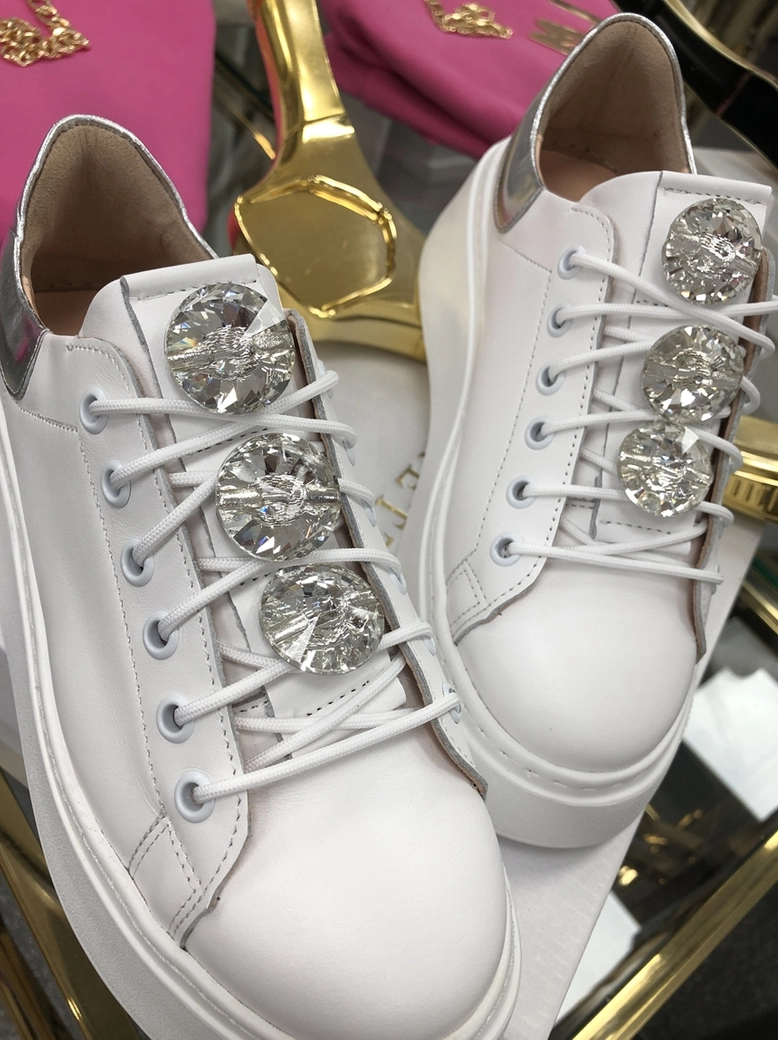 Sneakersy na wysokiej podeszwie białe Diamonds I549