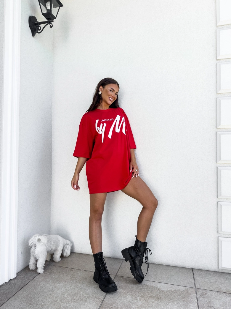 Tuniko sukienka t-shirt COLA - czerwona
