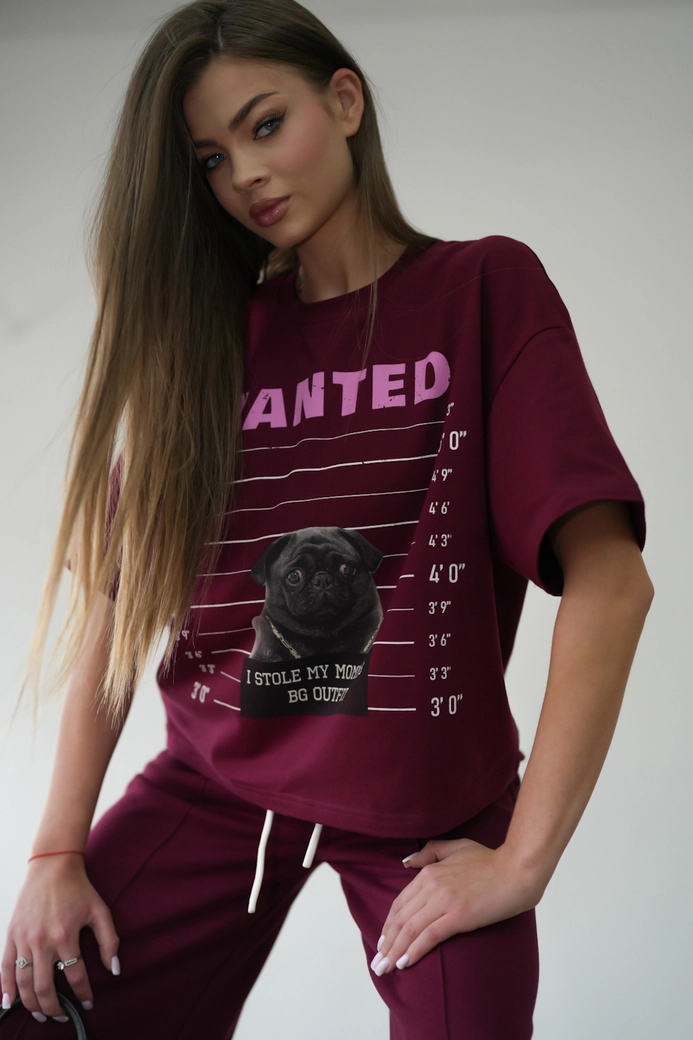 T-Shirt damski BG Pug | bordowy C17927