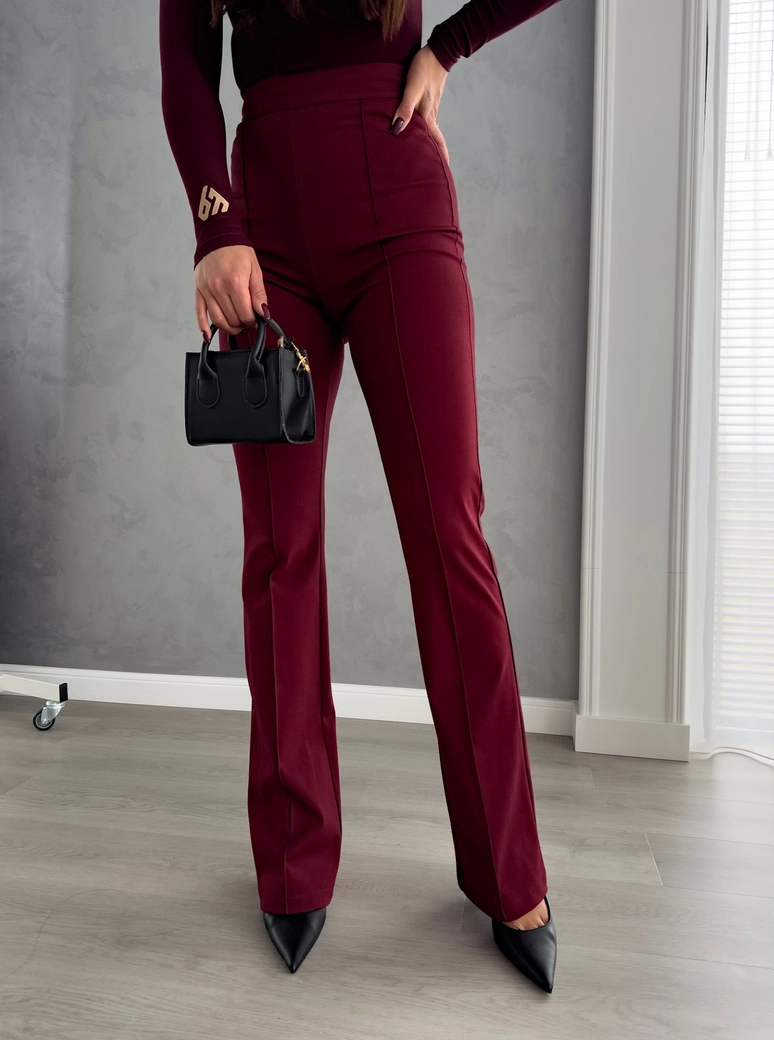 Spodnie DZWONY - bordowe T18571