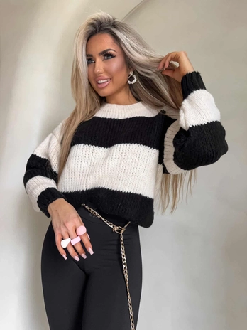 Sweter LEGEND pasy – waniliowo-czarne