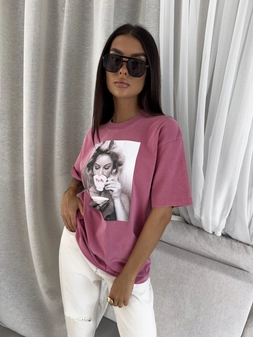 Dekatyzowany t-shirt ROLLER - brudny róż