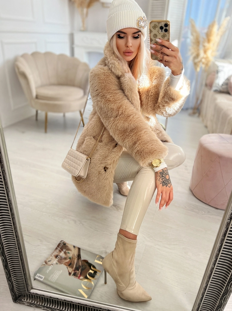 Botki na szpilce a'la skarpeta beżowe I387