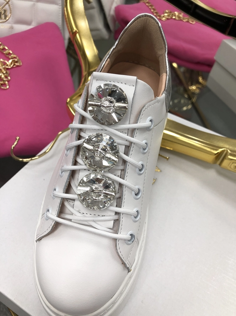 Sneakersy na wysokiej podeszwie białe Diamonds I549