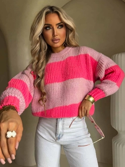 Sweter LEGEND pasy – jasny roż-koral