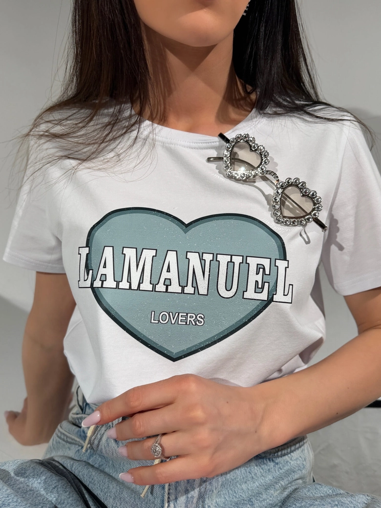 Tshirt LOVERS biały/szałwia