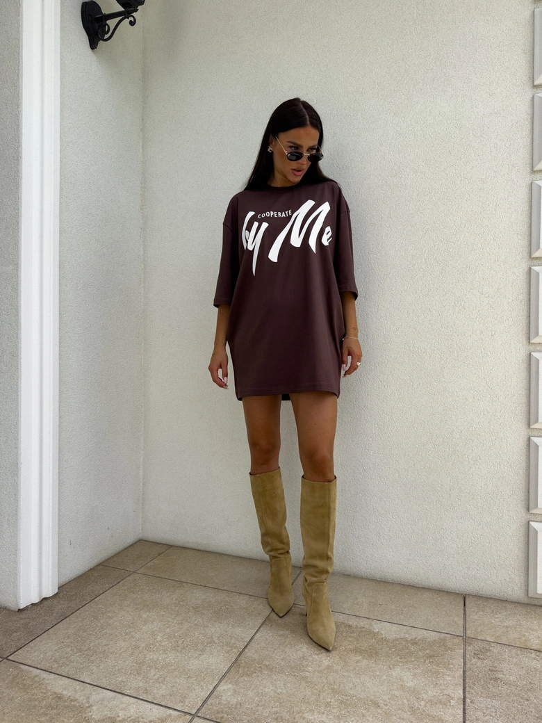 Tuniko sukienka t-shirt COLA - czekoladowa