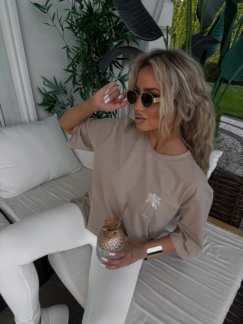 T-shirt PALMS – ciemny beż