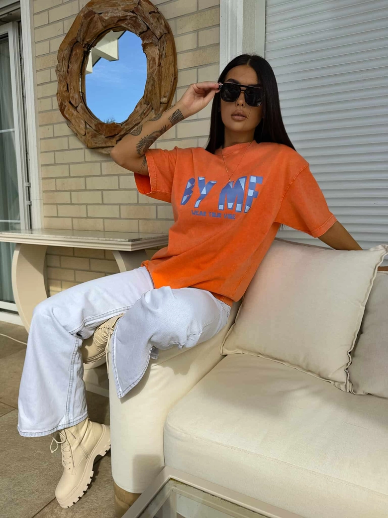 Dekatyzowany t-shirt BALEN - pomarańczowy