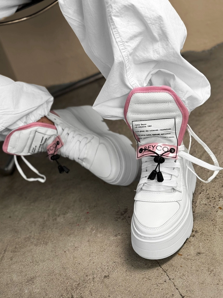 Sneakersy skórzane biało różowe Cludi I614