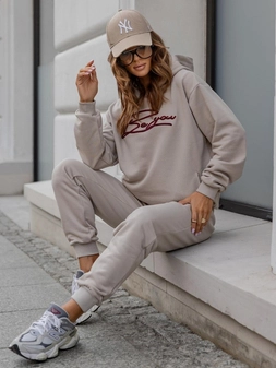 Spodnie dresowe ze ściągaczem beżowe By You T17069