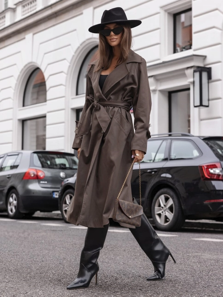 Płaszcz trencz z paskiem mocca Follow H17066