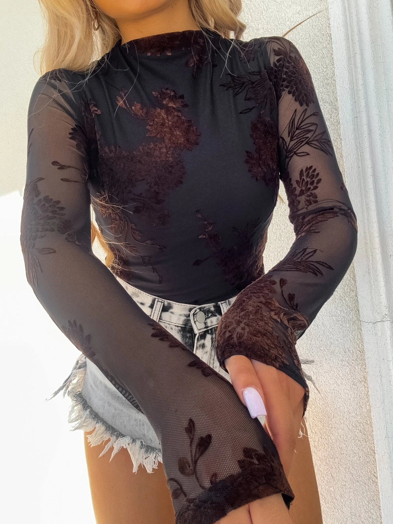 Bluzka SKIN transparent print flock – czarny