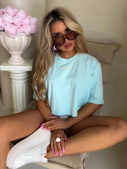 T-shirt pudełkowy ALLO - błękitny