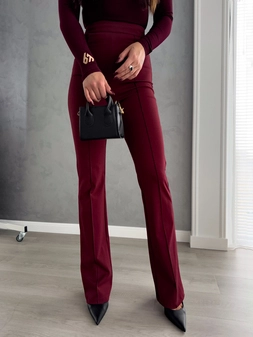 Spodnie DZWONY - bordowe T18571