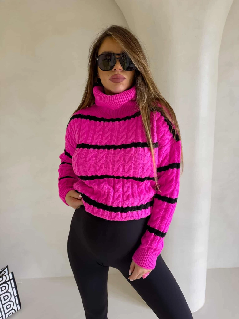 Sweter golf INKO pasy - mocny róż