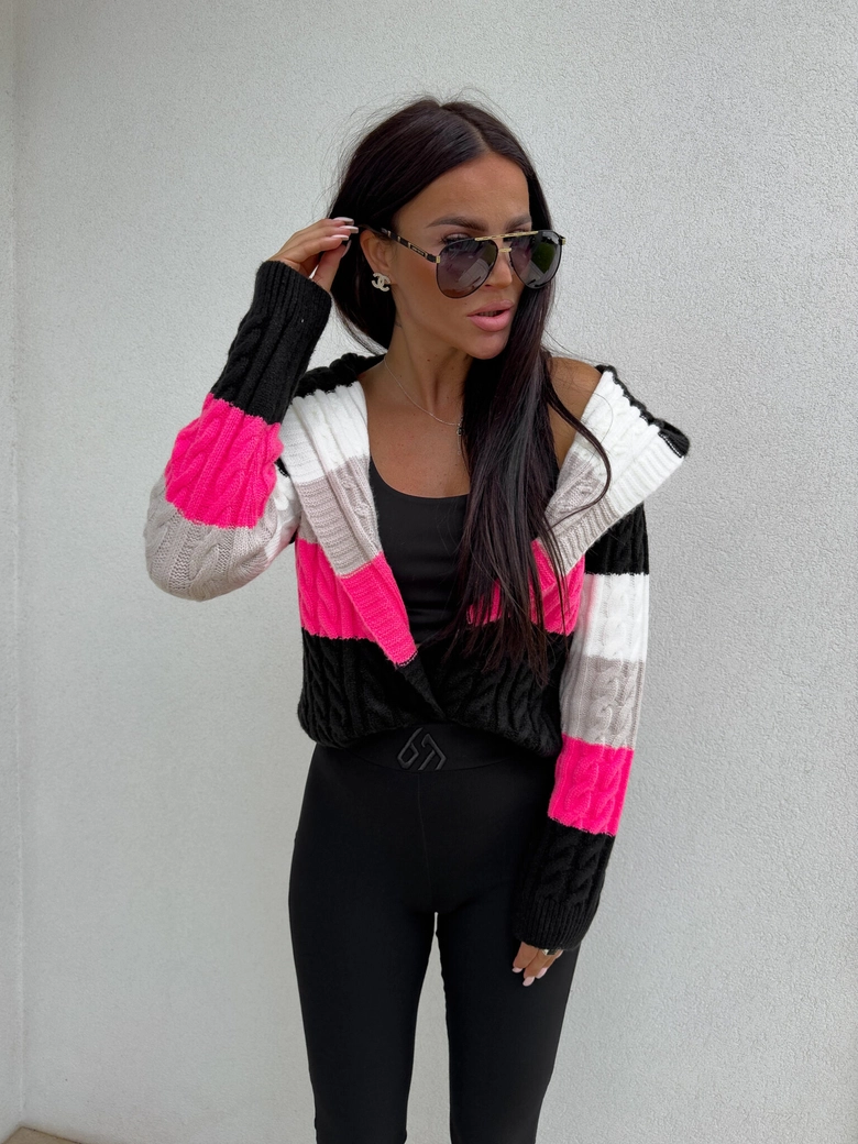 Sweter BOMBERKA KAPTUR pasy – czarna