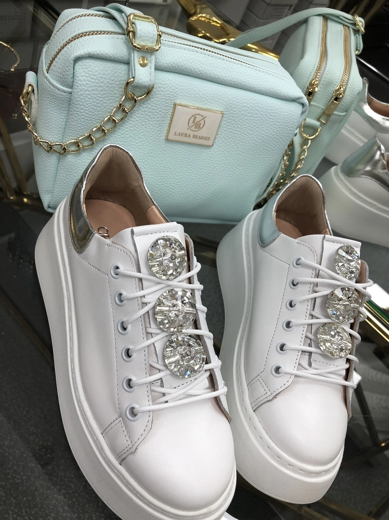 Sneakersy na wysokiej podeszwie białe Diamonds I549