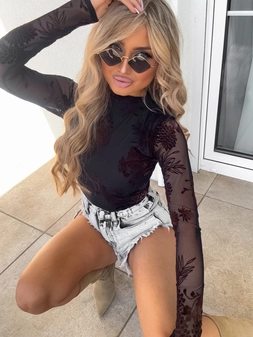 Bluzka SKIN transparent print flock – czarny