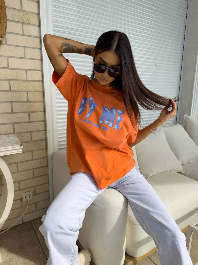 Dekatyzowany t-shirt BALEN - pomarańczowy