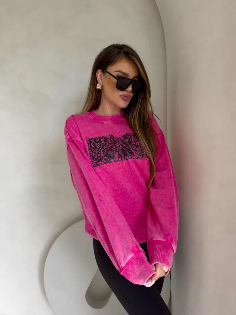 Dekatyzowana bluza KORONKA - różowa