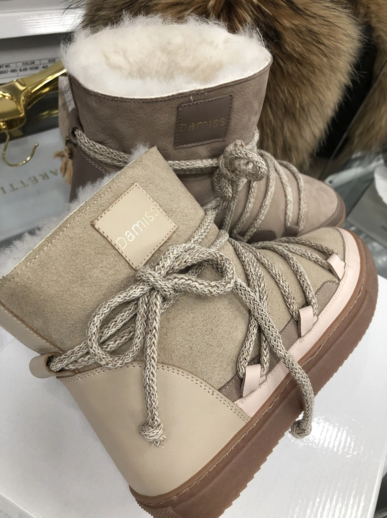 Buty emu śniegowce skórzane zamszowe z ozdobnym wiązaniem camel I514