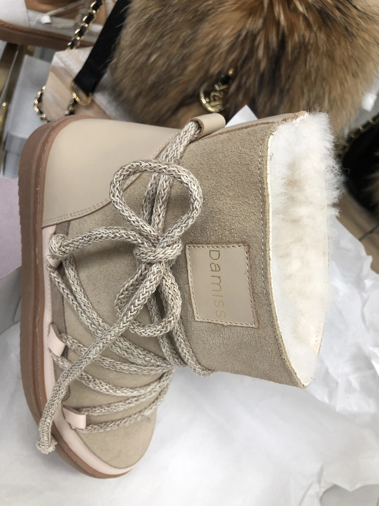 Buty emu śniegowce skórzane zamszowe z ozdobnym wiązaniem camel I514