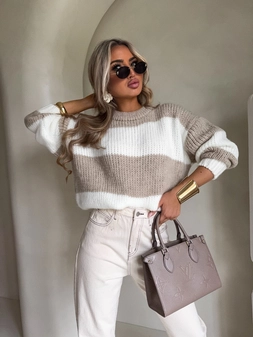 Sweter LEGEND pasy – beż-ecru