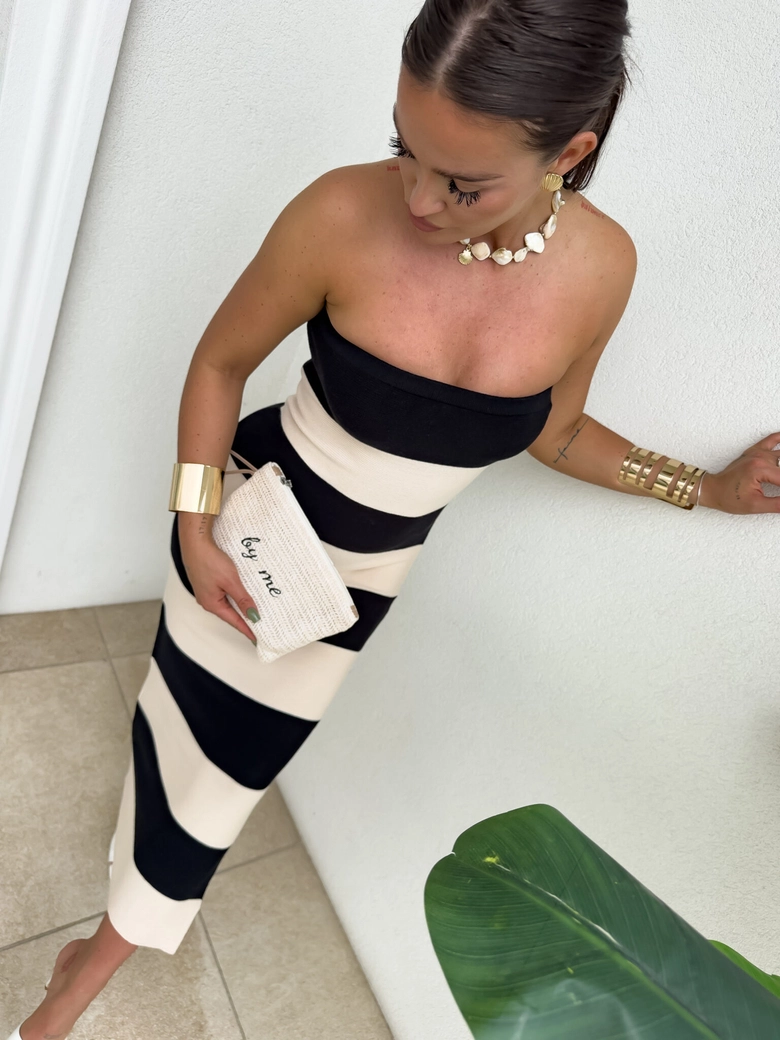 Sukienka SPAIN pasy - czarna-ecru